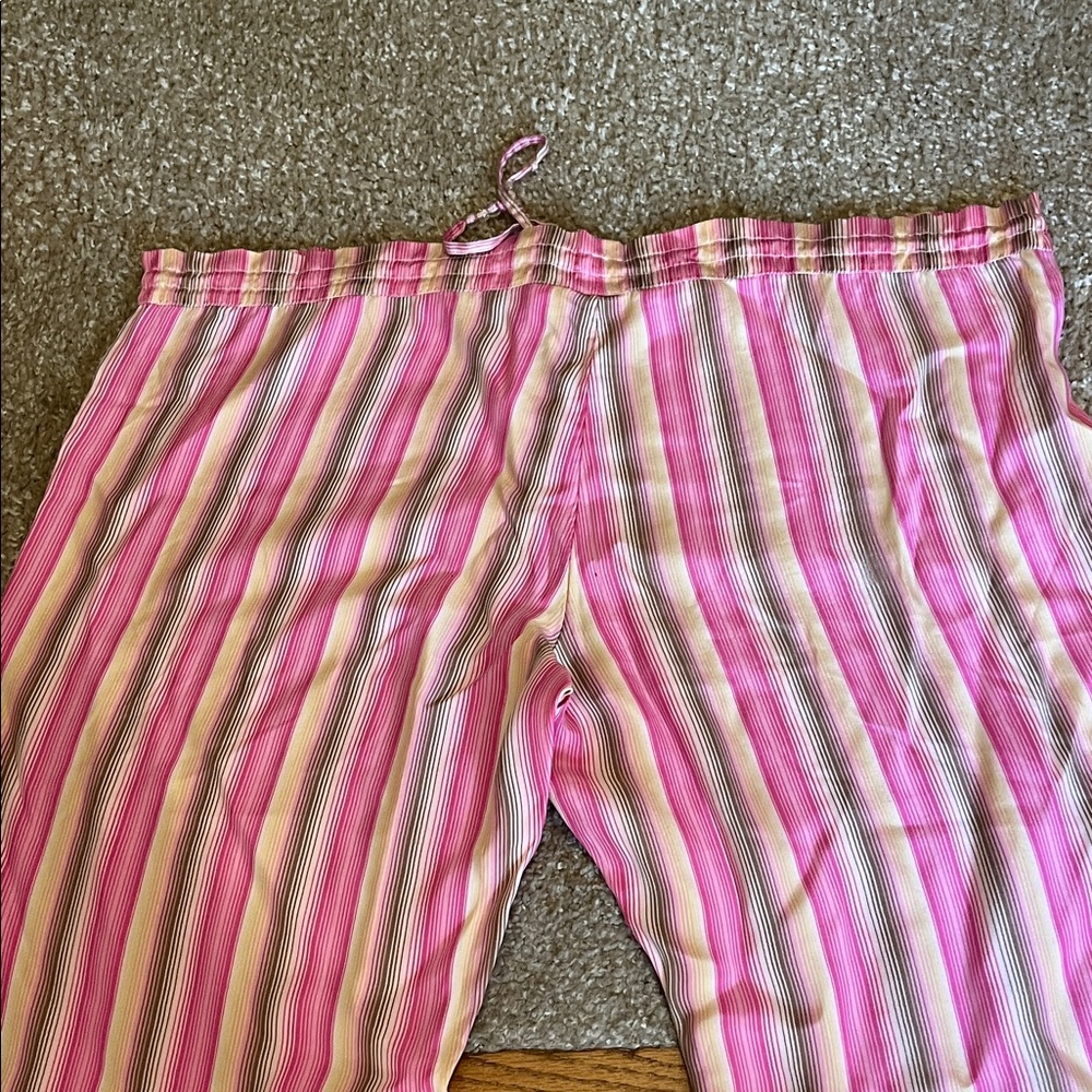 Victoria’s Secret Bright Pink and Lime Striped Silk Fabric Pants - Picture 5 of 5